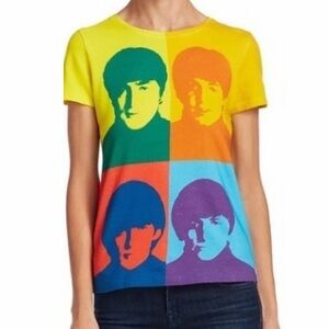 Alice + Olivia x The Beatles Rylyn Tee Top Pop Art T Shirt Colorblock Yellow L